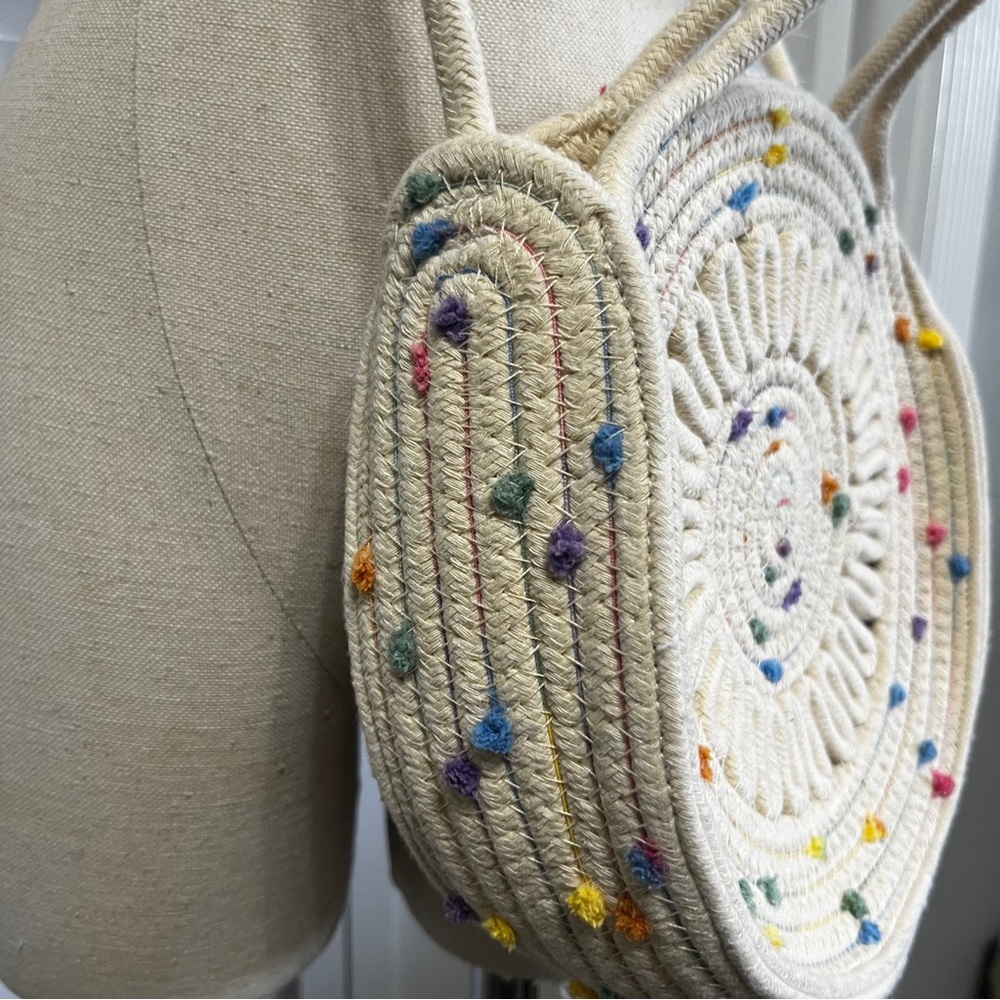 Cream Crossbody Bag Macrame Bag with Colorful Polka Dots - Picture 5 of 8